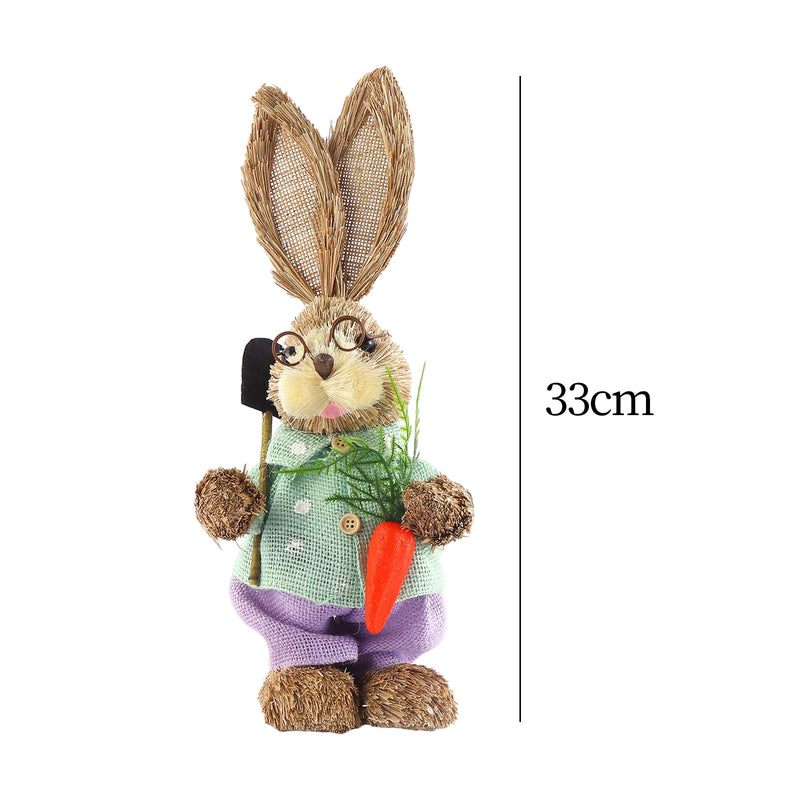 Cute Straw Rabbits Bunny Standing Decorations w/Carrots for Easter Party Home Garden Wedding Ornament Photo Props Crafts