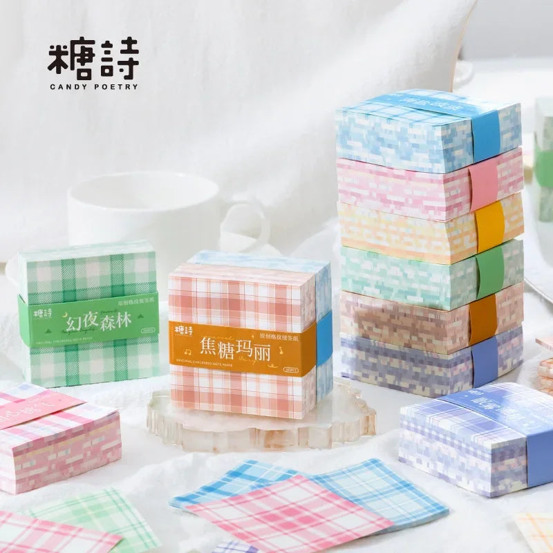 200pcs/pack Checkered Simple Grid Square Notes Memo Non-sticky Account Diary Message Material Decorative Backing Paper