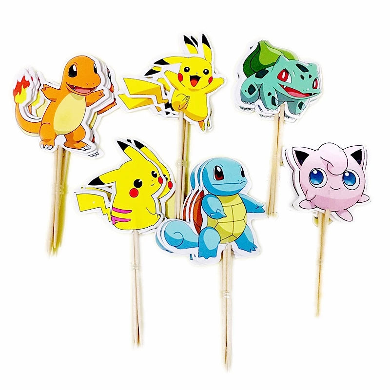 A Set Pokemon Cake Topper Kawaii Anime Figure Pikachu Charizard Cake Insert Children's Happy Birthday Decoration Supply Toys