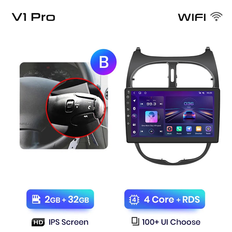 Junsun V1 Wireless CarPlay AndroidAuto Radio For Peugeot 206 206CC 206SW 2001-2008 4G Car Intelligent Systems 2Din Autoradio GPS