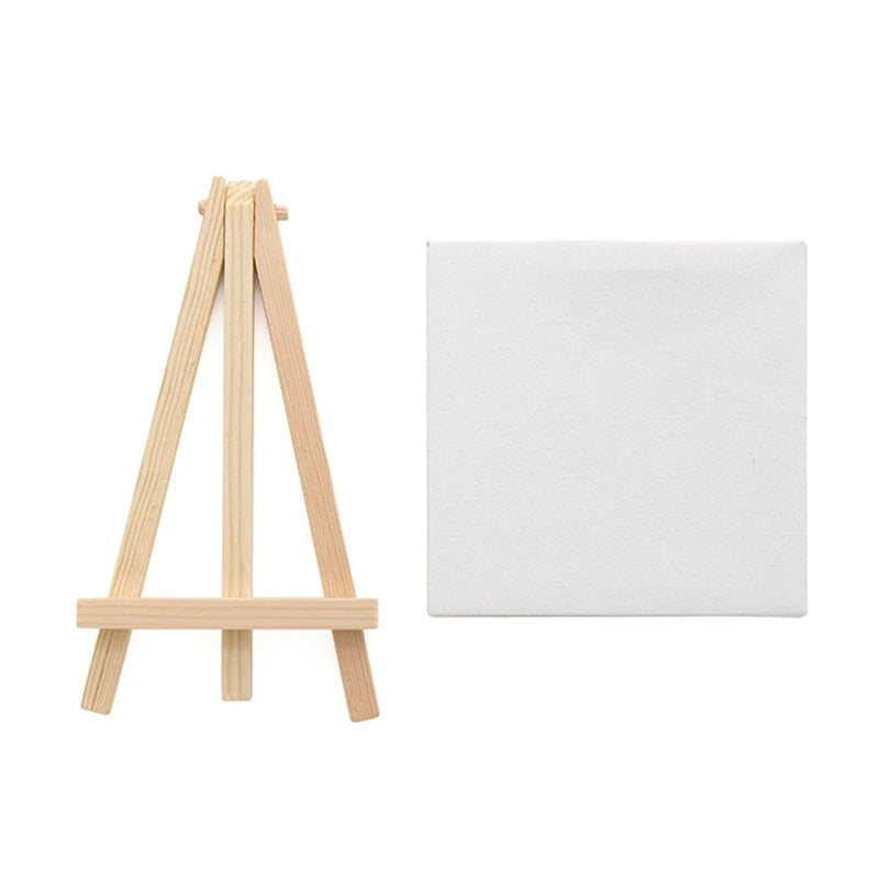 23 Pcs Mini Wood Easel and Painting Canvas Set Acrylic Drawing Paint Kit 12 Colors Acrylic Paint for Kids Birthday Party