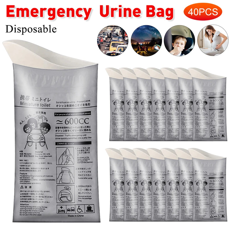 40-1pc Outdoor Emergency Urine Bags 600ml/700ml Disposable Urine Bags Mini Toilet Portable Urinal Bag for Travel Women Vomit Bag