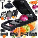 [Black Vegetable Slicer] 16-In-1 Multi-Functional Vegetable Chopper, Professional Onion Dicer, Kitchen Food Slicer And Dicer With 8 Replaceable Blades & Storage Container, Ideal Gift For Kitchen Lovers