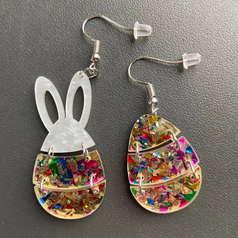 2024 Bunny Egg Basket Easter Earrings For Women Cute Cartoon Sequins Asymmetrical Rabbit Acrylic Drop Earrings Jewelry Gift