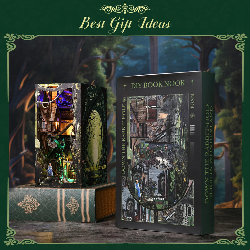 DIY Book Nook Kit, DIY Miniature House Kit for Teens and Adults (Down The Rabbit-Hole Alice in Wonderland)