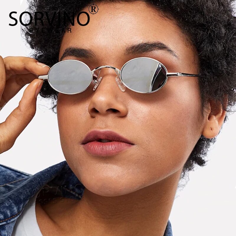 SORVINO Skinny Steampunk Oval Sunglasses 2020 Women Vintage Small Steam Punk Goggles Designer Gold Tiny Sun Glasses Shades SN229