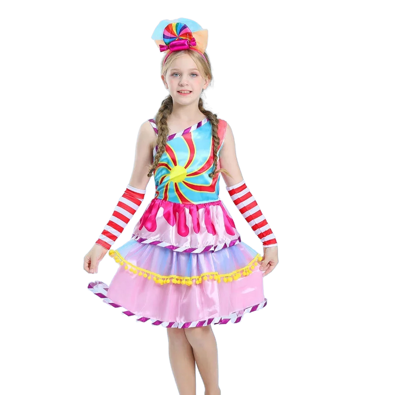 Candy Fairy Costume Girls Lollipop Cosplay Dress Toddler Carnival Purim Rainbow Vestidos Christmas Party Princess Clothing Gown