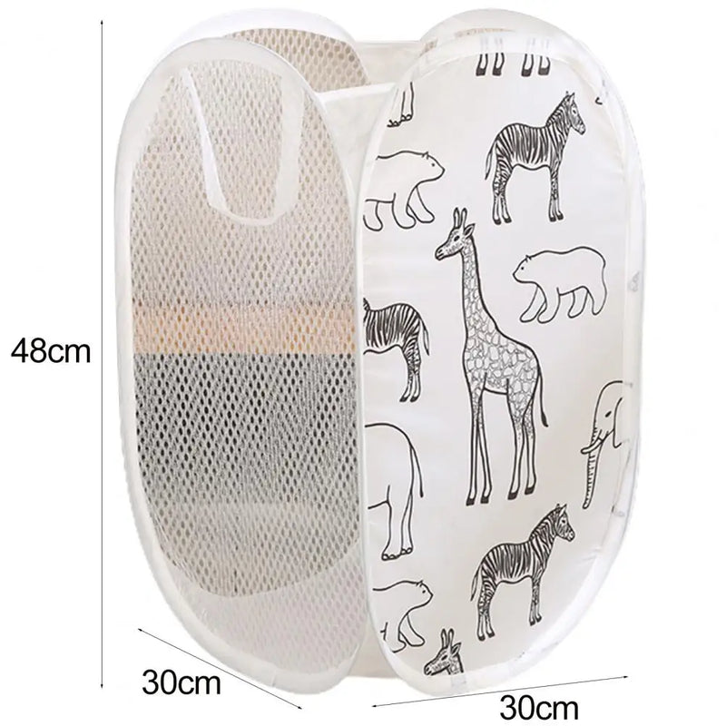 Laundry Basket Large Capacity Cartoon Foldable Multi Holes Hollow Out Store Dirty Clothes Flexible Giraffe Print Home Cleaning