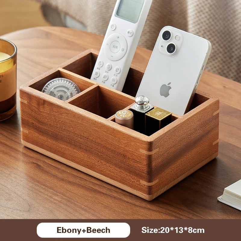 Office Home Desktop Organizer Black Walnut Ebony Wooden Storage Box Multi Compartment Remote Control Stationeries Pen Holder