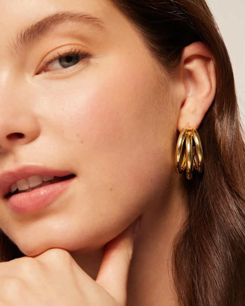 Vonmoos New 14K Gold Plated Chunky Multi Hoop Earrings for Women Fashion Hypoallergenic Trendy Triple Split Loop Huggie Earrings