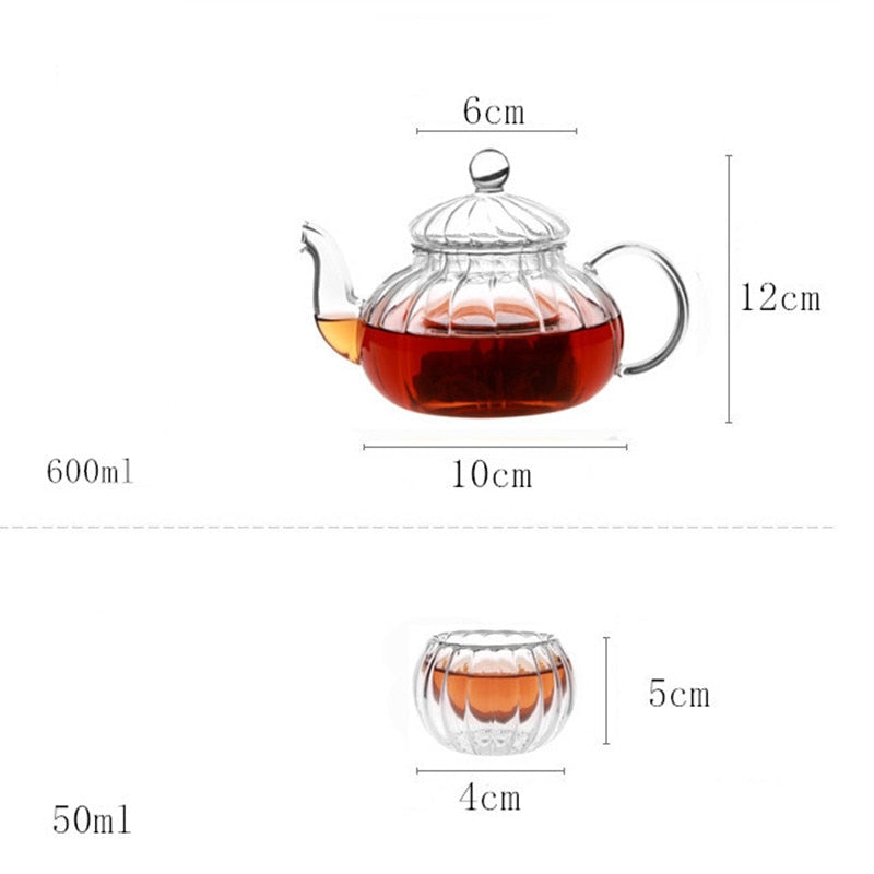 600ml Punpkin Pattern Heat-resistant Glass Teapot With Strainer Filter Teapot Can be Heated Water Tea Pot Drinkware