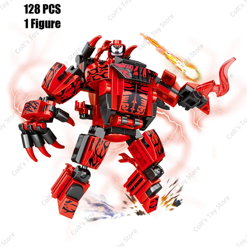 New Superhero Spider Man Venom Chariot Mech Deformation Building Blocks Kits Classic Movie Bricks Model Children's Toy Boy Gifts