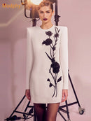 2025 New Arrivals Autumn Heavy Flower print Slim Mini Dress Women's Long Sleeve Celebrity Party Elegant Short Dress