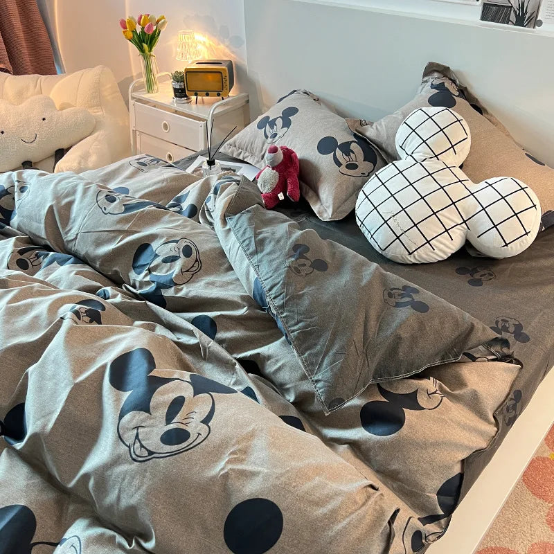 Disney Mickey Mouse Bedding Set Kid Single Double King Size Flat Sheet Duvet Cover Pillowcase Bed Linens Bedclothes Home Textile