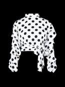 Damen-Blusen mit Polka Dots, schwarze Schärpen, lange Puffärmel, weiß, rot, Übergröße XXXL, Damenmode, Freizeit, Frühling, Sommer, Blusen