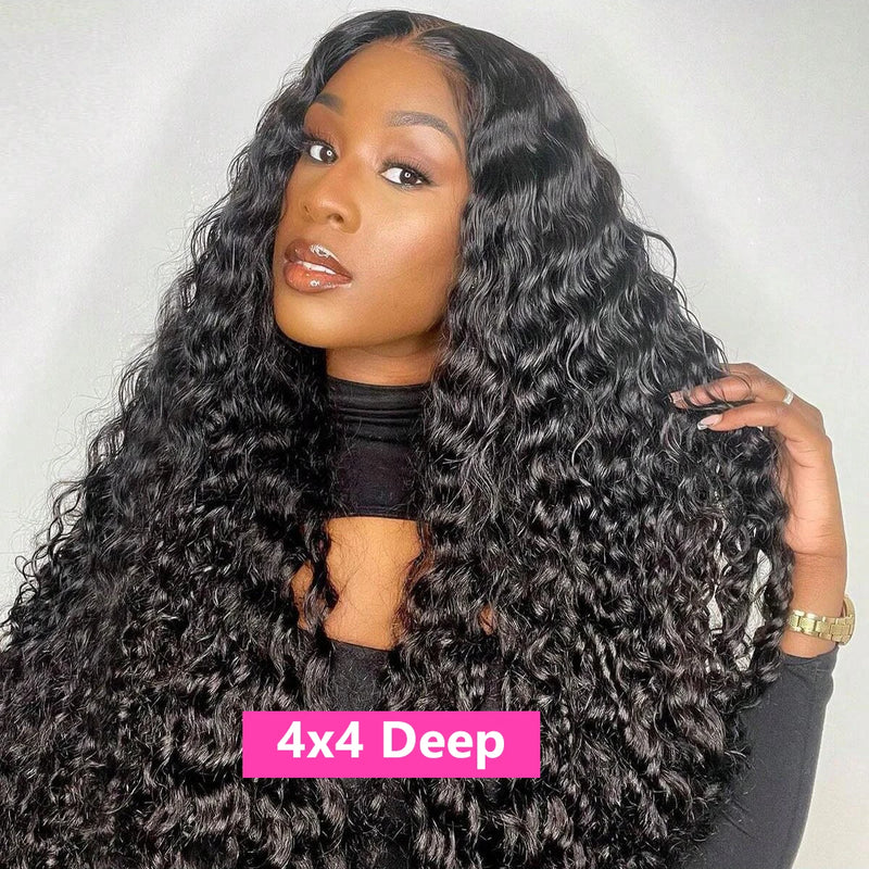 200 Density Deep Wave 13x4 13x6 Transparent Lace Frontal Wig Human Hair Water Curly 4x4 Lace Closure Wigs For Black Women Bling