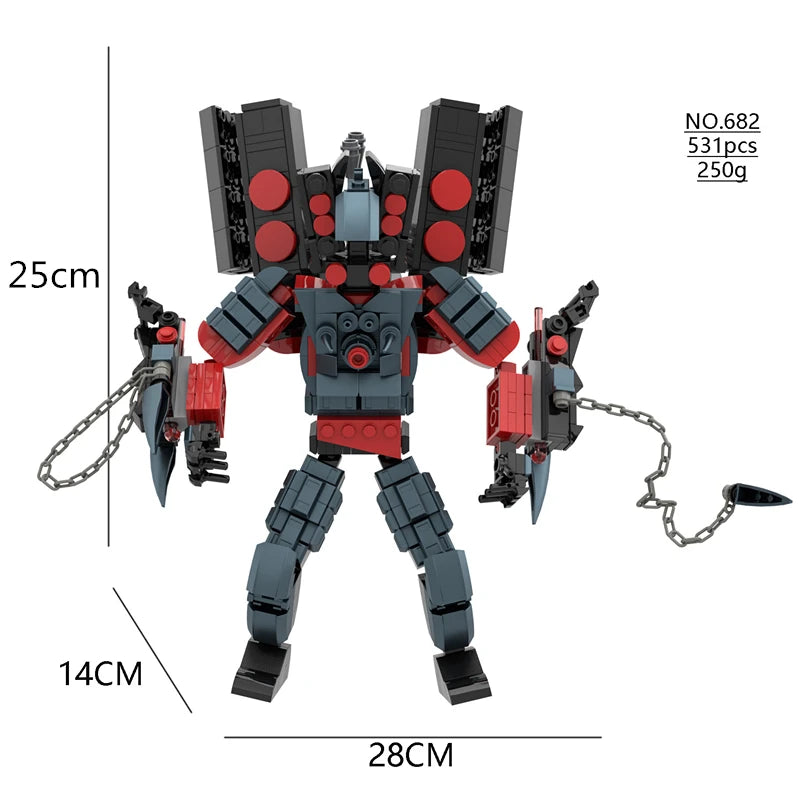 New Titan Series Creative Skibidi Toilet Building Blocks Set Red Drill Man TV Man Model DIY Bricks Toys For Kids Christmas Gifts