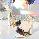 Liyke 2026 Neuheiten Zehenfreie weiße Sandalen für Damen Handbestickte Schmetterlings-Schnür-High-Heels Partykleid Pumps