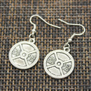 New Fashion Handmade Fitness Equipment Dumbbell Disc Pendants Silver Color Earrings For Womens Style