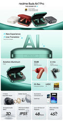 Realme Buds Air 7 Pro with Ai, Bluetooth Headphones 53 Db, 48 Hours of Autonomy, Hi-Res and Lhdc 5.0, Compatible with Realme 16 Pro and Realme Gt 8 Pro