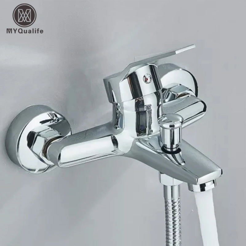 Chrome Bathroom Faucet  Bathtub Facuet  Wall Mounting Cold and Hot Shower Faucet