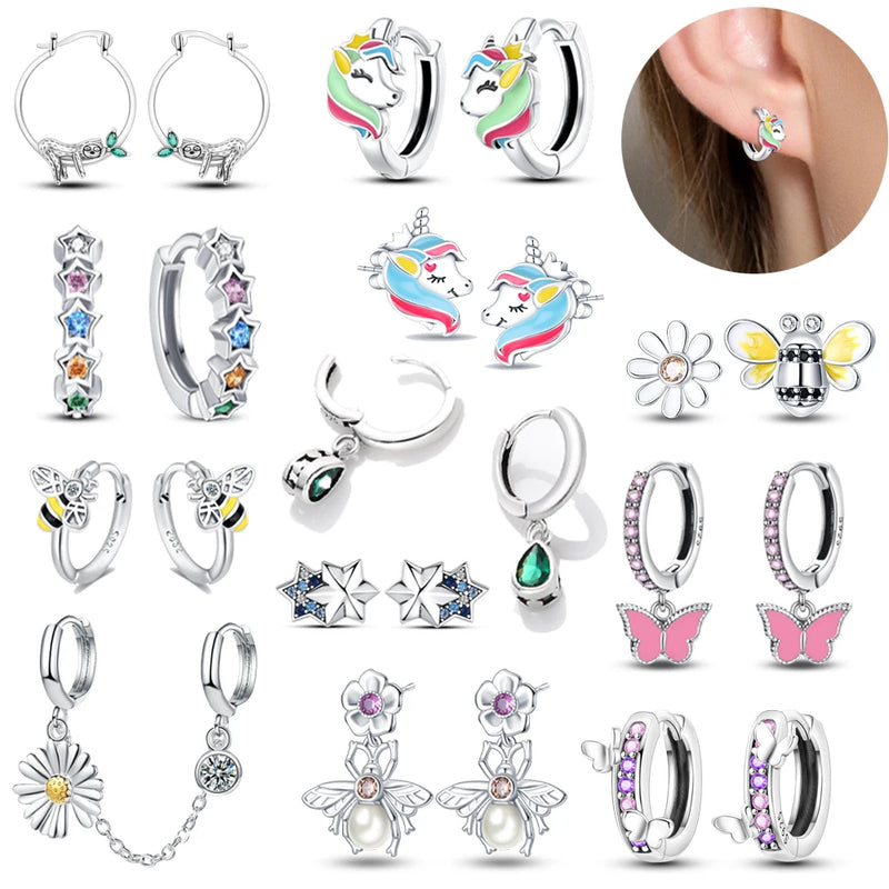 Hot Sale Bee Earrings For Girl Lovely Yellow Black Dancing Bee Happy S925 Hoop Earrings Birthday Gift Silver Jewelry