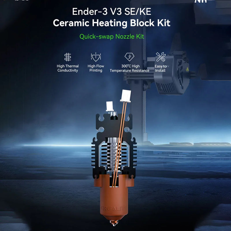 Creality Ender-3 V3 SE/KE Ceramic Heating Block Kit Quick-Swap Nozzle Kit 60W High Flow Printing 300°C High Tem Speed 600mm/s