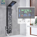 Black Bathroom Shower Panel SPA Massage Jet Shower Column LED Display Stainless Steel Shower System