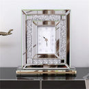 Artloge Tischuhr 30x9,6x33cm Silberne Glas-Tischuhr Verspiegelte Crushed Diamond Kante für Wohnzimmer, Schlafzimmer Deko