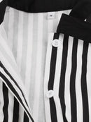 Tonval Fliege Hals Grün Gestreiftes Vintage Kleid Durchgeknöpft Elegante Kleider für Damen Baumwolle Retro Kleidung Taschen Sommerkleid