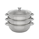 3 Tiers Stainless Steel Steamer 28cm Overlapping Steaming Pot Cookware Kitchen Soup Steamer Cooker Set Silver with Glass Lid
