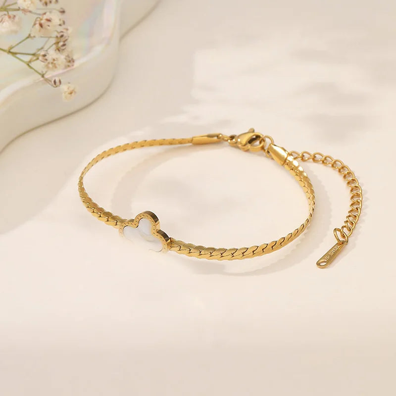 Stainless Steel Flower Four-leaf Clover Women's Bracelet Necklace Earrings Jewelry Gift