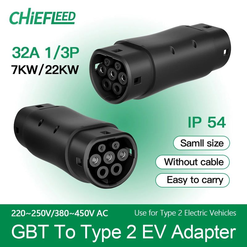 Chiefleed GBT To Type 2 IEC-62169 32A 7.2/22kw EV Charging Adaptor For EU Eletric Vehicle Conventor Hybrid Cars