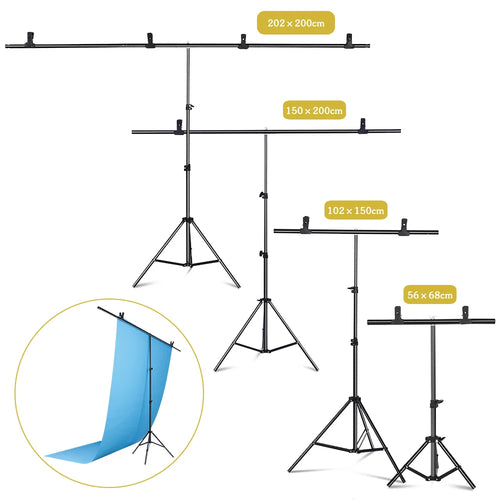 T-Shape Tragbares Hintergrundständer-Kit Verstellbarer Fotohintergrund-Rahmen mit Federklammern für Fotostudio