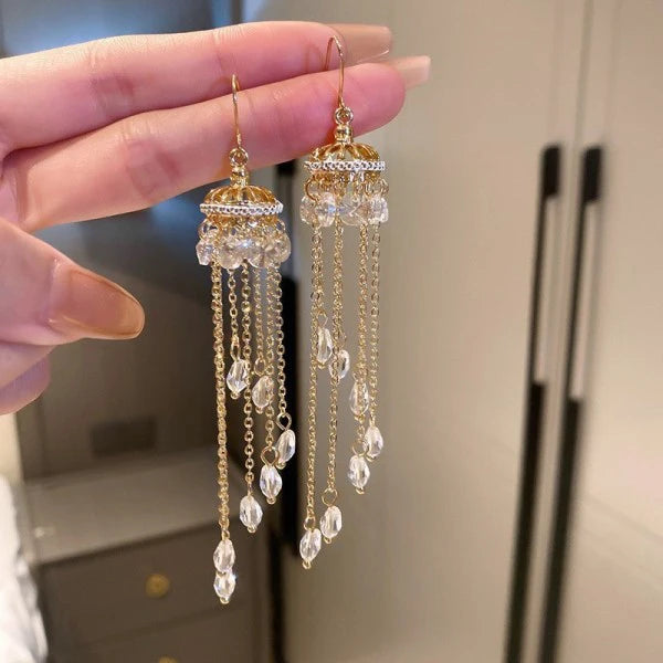 Inlaid Rhinestone Crystal Pearl Earrings for Women Retro Luxury Long Style Dangle Earrings High-end Luxury Designer Jewelry