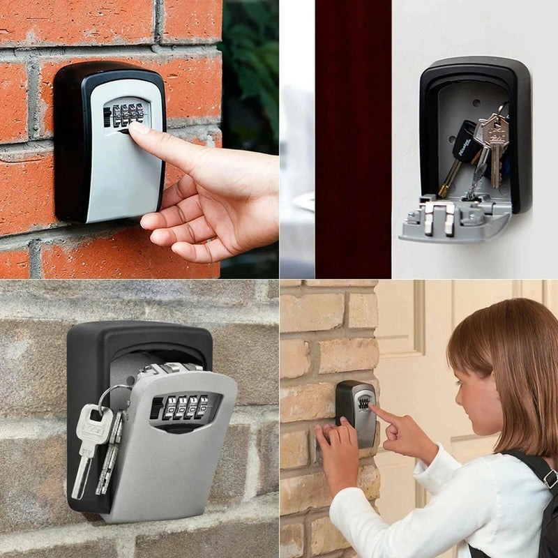 New Wall Mount Key Lock Box 4 Digit Password Code Security Lock No Key for Home Office Key Safe Secret Storage Box Organizer