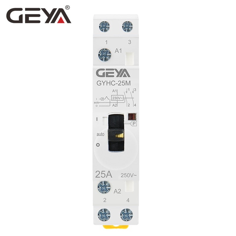 GEYA Manual Contactor  2P 16A 20A 25A 2NO or  2NC 220V 50/60Hz Manual Control Home Use AC Contactor Din Rail Type
