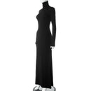 Cryptographic Fall Winter Turtleneck Elegant Long Sleeve Maxi Dress Outfits for Women Casual Fashion Bodycon Dresses Vestido