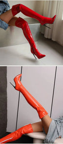 Autumn and Winter New Style Fashion High-heeled Women's Long Boots Sharp Toe Sexy Party Over The Knee Boots High 12cm Size 35-48