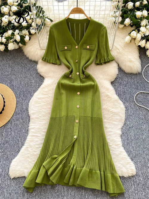 The Mermaid Standard | V-Neck Ribbed Knit Maxi Dress