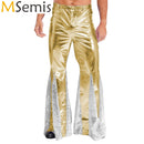 Mens Shiny Metallic 70s Disco Flared Pants Hippie Vintage Hip Hop Carnival Performance Costume Sequins Bell Bottoms Trousers