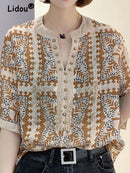 Elegant Fashion Rivet Casual Printing Diamonds Diamonds Pullovers 2024 New Summer Short Sleeve Loose Temperament Shirt T-Shirt