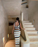 Tossy Striped Contrast Color Knitted Skirt Set 2-piece Summer Backless Casual Vest Top Women's Set 2-piece Sleeveless Skirt Set