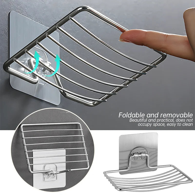 1-10Pcs Soap Rack Stainless Steel Punch-free Wall Hanging Sucker Soap Box Bar Soap Sponge Holder Adhesive Soap Dish for Bathroom