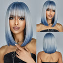 HENRY MARGU Blonde Silky Straight Synthetic Wigs with Bangs Medium Long Natural Platinum Wig for Women Cosplay Heat Resistant