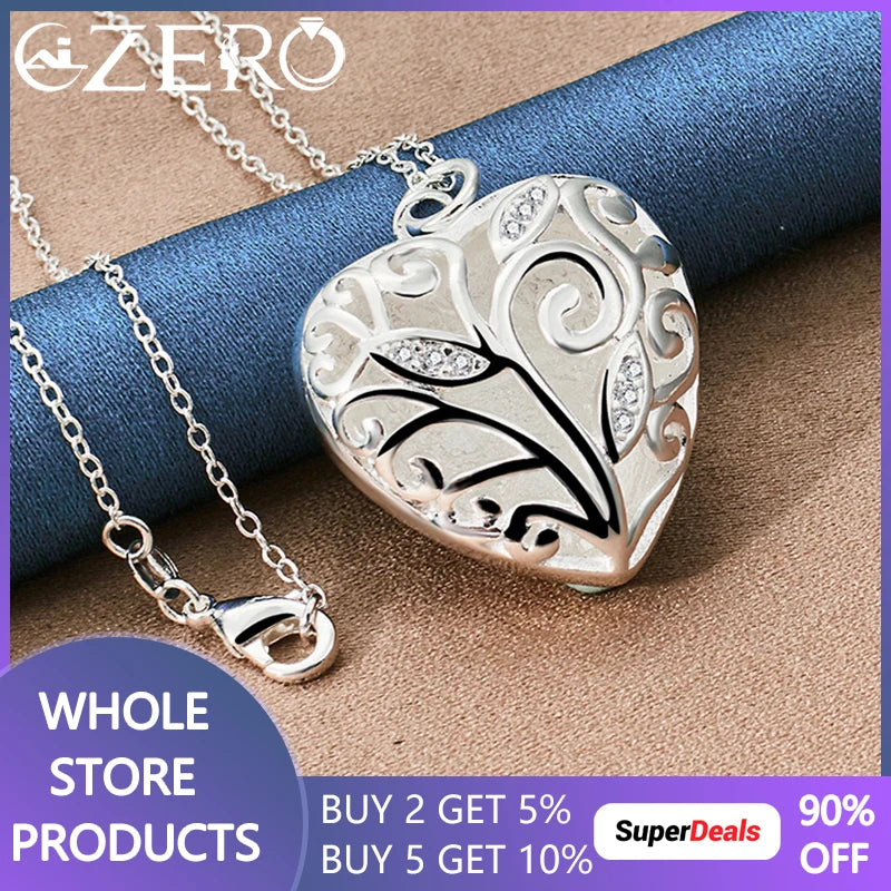 ALIZERO 925 Sterling Silver Hollow Heart AAA Zircon Pendant Necklace 16-30 Inch Chain For Women Wedding Engagement Party Jewelry