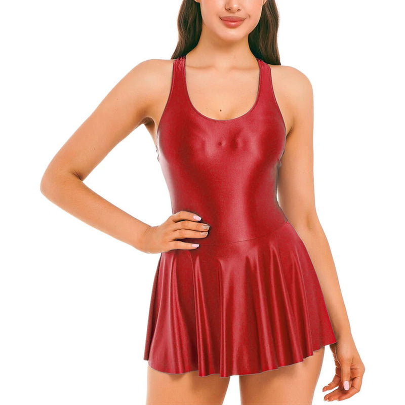 Womens Dresses Tank Dress Glossy Stretchy Sleeveless Solid Color Athletic Tennis Dress Nightwear Porno Clubwear Exotic Dresses