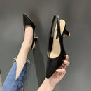 Summer Fashion New Breathable Pointed Toe Stiletto Heel PU Comfortable and Elegant Women's Shoes Shallow Mouth Sexy Sandals