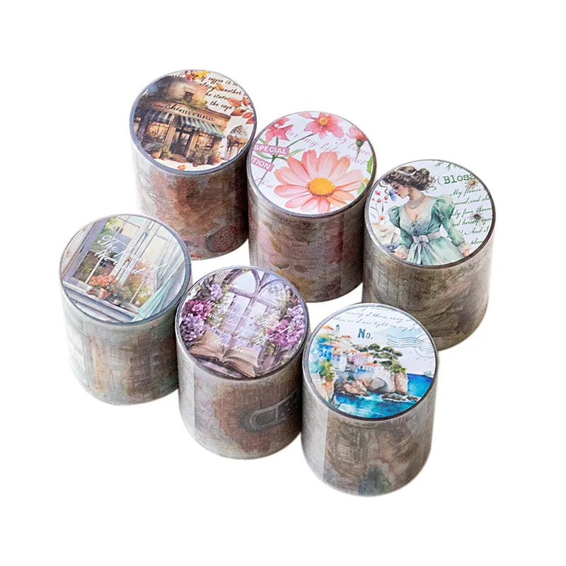 Card Lover 50mm*2m [River of Years Series] Vintage Journal Masking Tape Waterproof Paper Washi Tape Material Scrapbook Kit