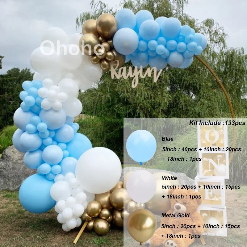 Beige Blue Balloons Garland Arch Kit Kids Boy One 1st Birthday Balloon Set Baby Shower Decoration Baptism Party Wedding